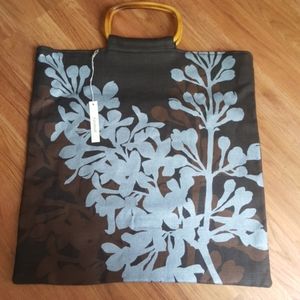 Amenity Home Square Linen Brown Tote screen printed Bag, NWT